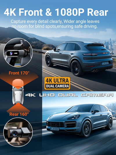 Dashcam 4K Avant et Arrière Wi-Fi Mode Parking