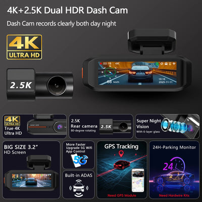 Dashcam 4K OLESED WP57 Avant Arrière 2.5K ADAS