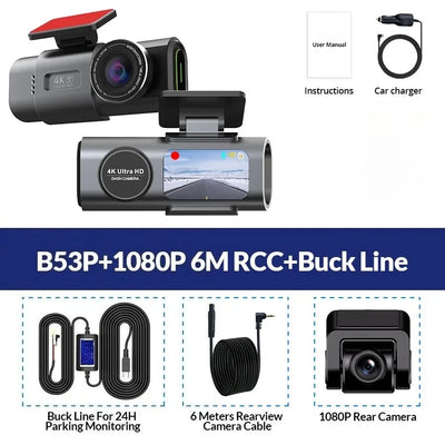 Dashcam 4K Double Objectif Wi-Fi GPS Vision Nocturne