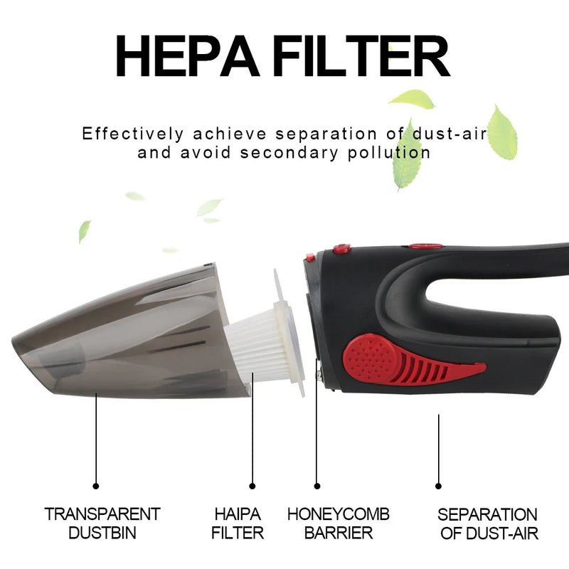12V Car Vacuum Cleaner Cigarette Lighter 120 W Washable HEPA Filter