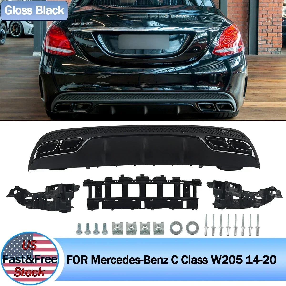 Kit Carrosserie Mercedes Classe C W205 Diffuseur Arrière Style C63