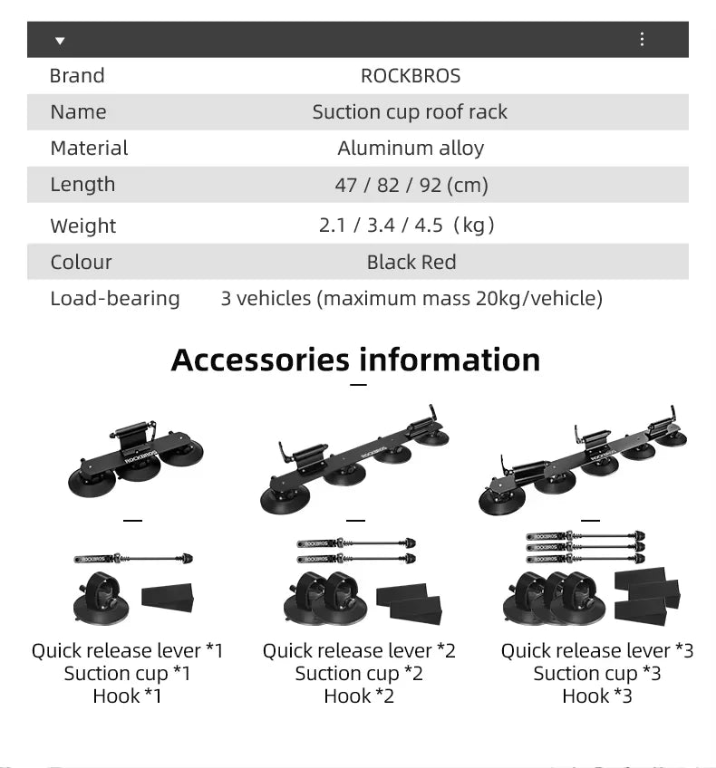 ROCKBROS Porte-Vélo de Toit à Ventouses pour 2 Vélos en Alliage d'Aluminium et Installation Rapide sans Perçage