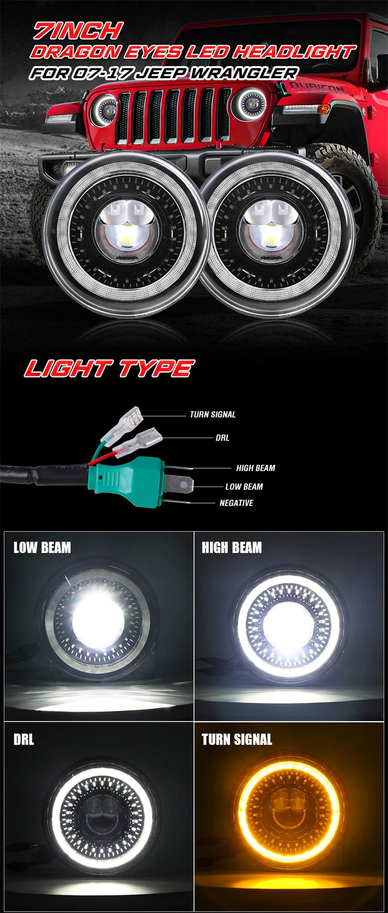 Phare Rond LED 7 Pouces Land Rover Defender Lada Niva Uaz Hunter 4x4 Anneau Halo Feu de Route Unité