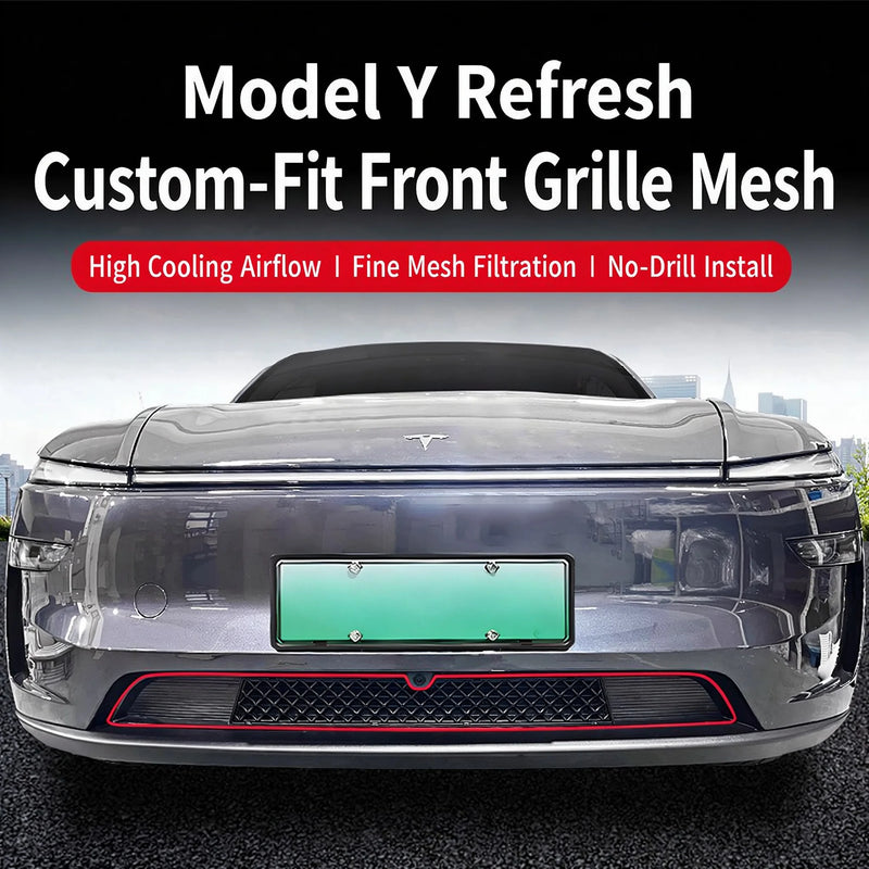 Filet de Grille Inférieure Avant Tesla Model Y Highland 2024 Anti-Insectes Noir Mat, Monobloc ou en Deux Parties