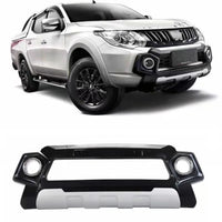 Protection Avant Mitsubishi Triton L200 2015 2016 2017 2018 Bouclier Noir et Gris Pick-up avec Cadres de Feux Ronds
