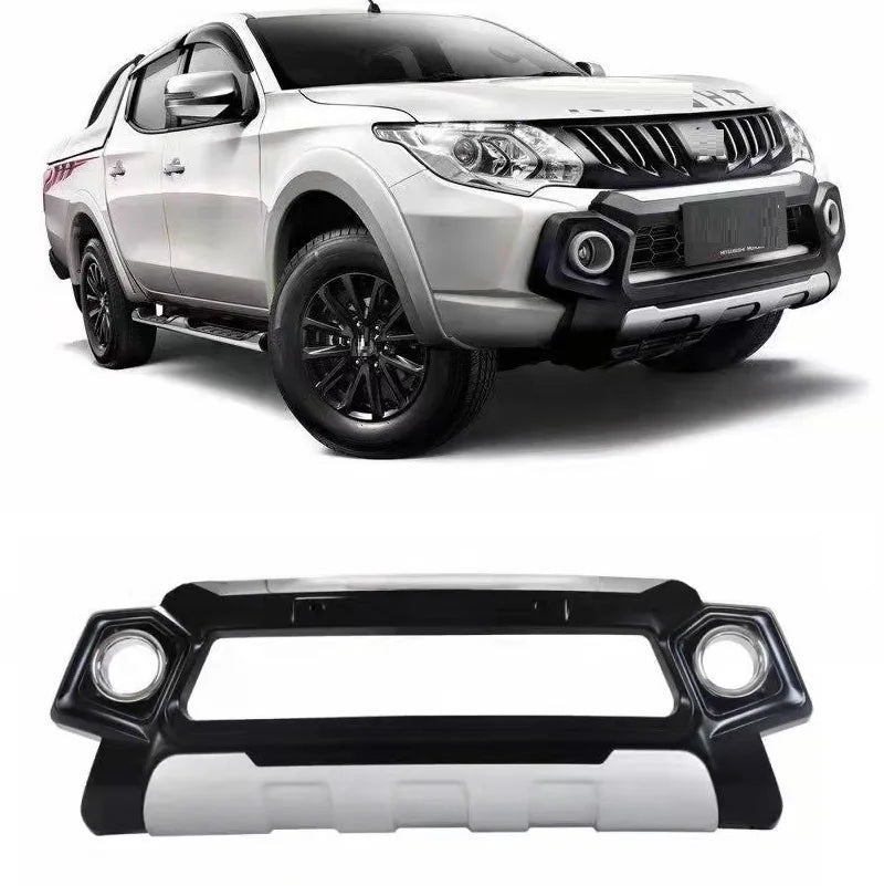 Protection Avant Mitsubishi Triton L200 2015 2016 2017 2018 Bouclier Noir et Gris Pick-up avec Cadres de Feux Ronds