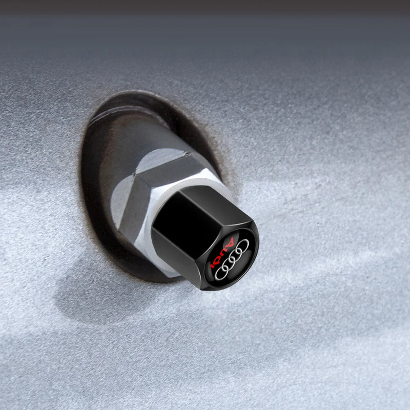 Bouchons de Valve Audi Métal Noir avec Porte-Clés Démonte-Valve
