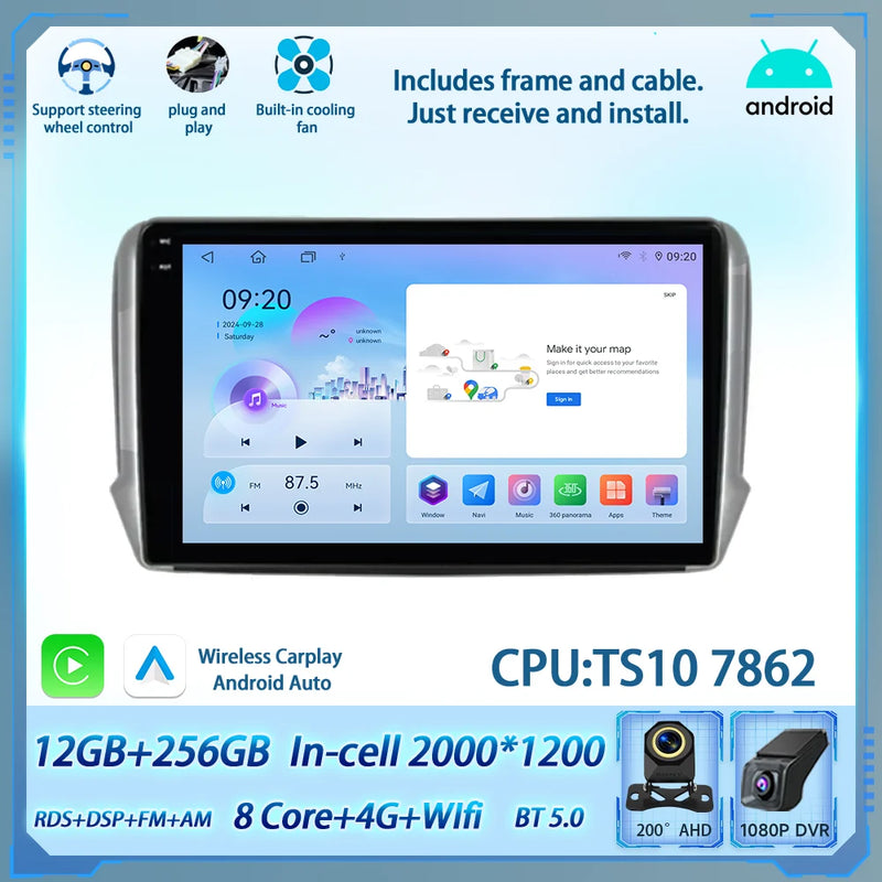 Autoradio CarPlay Peugeot 208 2008 2012-2018 Android Écran Tactile