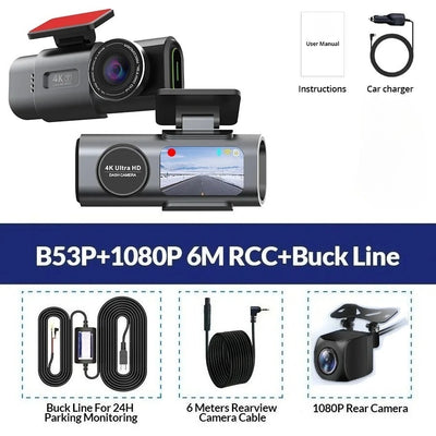 Dashcam 4K Double Objectif Wi-Fi GPS Vision Nocturne
