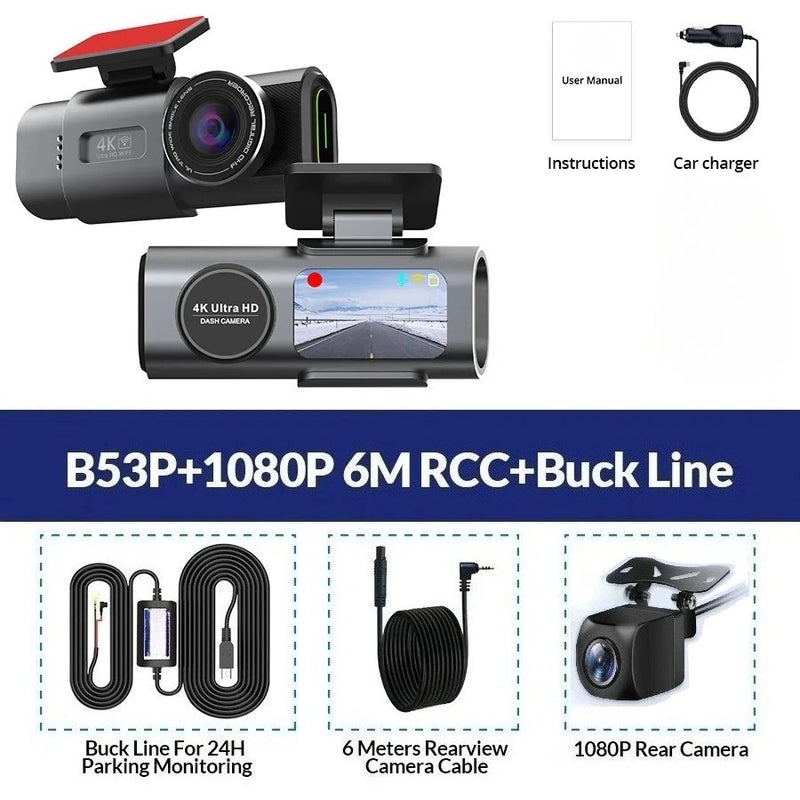 Dashcam 4K Double Objectif Wi-Fi GPS Vision Nocturne