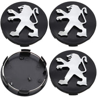 Cache-Moyeux Peugeot 60 mm avec Autocollant Alu, Lot de 4, Six Modèles, Ancien Lion ou Nouveau Blason