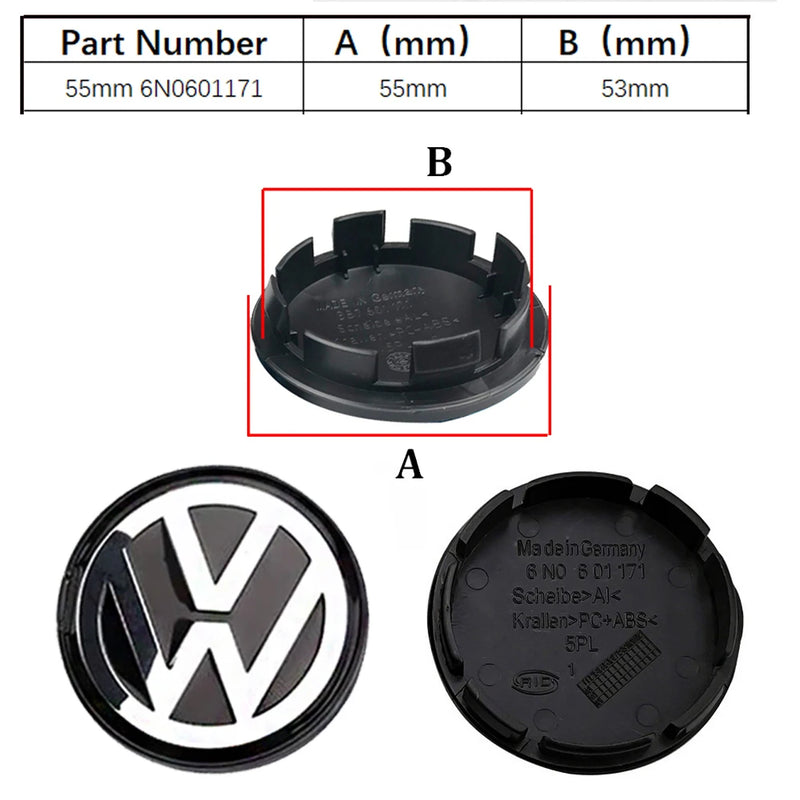 Cache-Moyeux Volkswagen VW Golf Polo Passat 55mm 76mm — exemple de montage