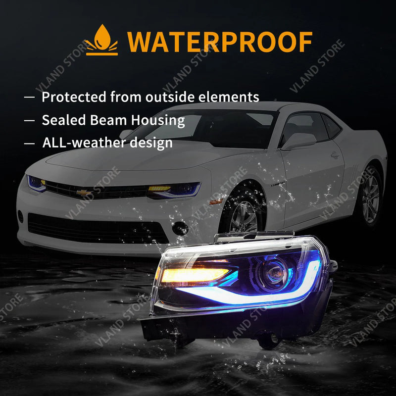 Phares LED RGB Chevrolet Camaro 2014-2015 Double Faisceau Feux de Jour Couleur Pilotables par Application