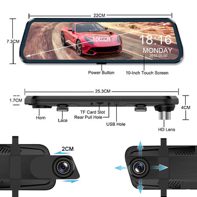 Dashcam Miroir 1080P Écran Tactile Double Caméra