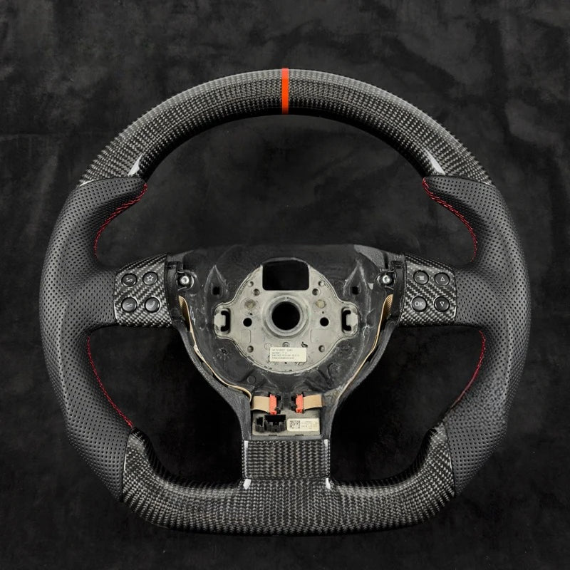 Volant Carbone Volkswagen Golf 5 GTI R32 (1K) 2003-2009 Plat en Bas Cuir Perforé