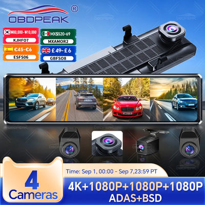 Dashcam Miroir OBDPEAK 11,26 Pouces 4K 4 Canaux