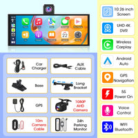Dashcam 4K CarPlay Écran Rotatif 10,26 Pouces