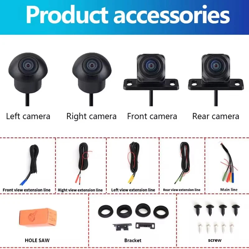 Caméra de Recul 360° Kit 4 Caméras AHD 1080P Vue Panoramique