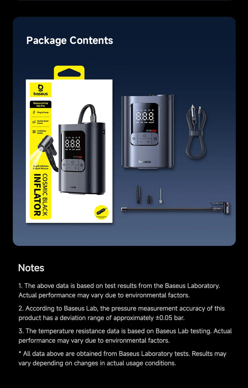 Gonfleur de Pneu Baseus GoTrip VA1 Pro et Max 7500 mAh