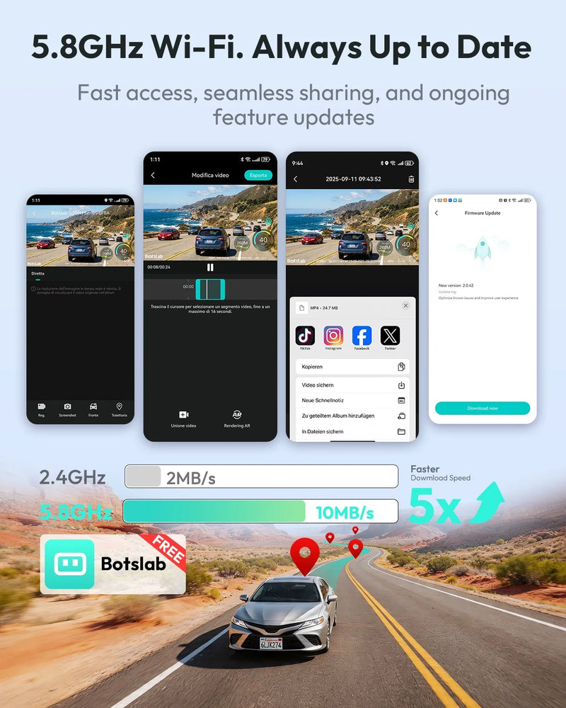 Dashcam Botslab Plus 4K HDR Avant et Arrière avec GPS, Wi-Fi 5 GHz et Capteur SONY STARVIS 2 Vision Nocturne