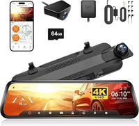 Dashcam Miroir Wolfbox G930 4K avec Écran Tactile, Wi-Fi 5,8 GHz, GPS et Caméra de Recul, Surveillance de Parking