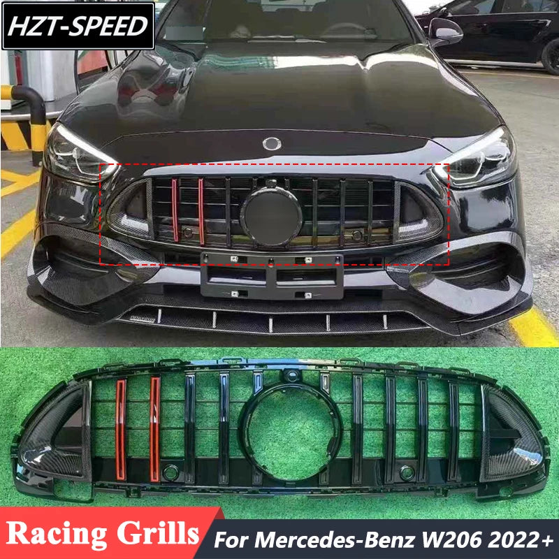 Calandre Racing Fibre de Carbone Mercedes Classe C W206 2022+ Barres Rouges