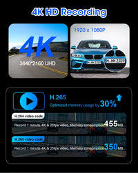 Dashcam 4K Écran CarPlay Sans Fil 11,26 ou 10,26 Pouces Double Caméra