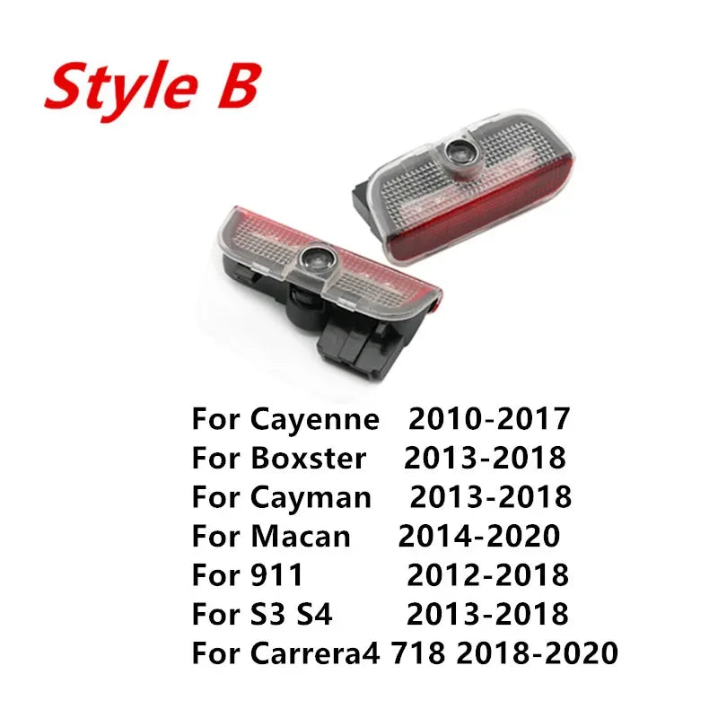 Projecteur Porte Porsche Macan, Cayenne, Panamera, 911, Boxster, Cayman, Style A ou B, Lot de 2