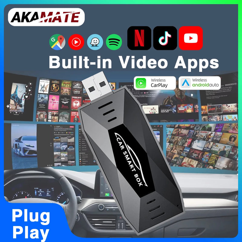Boîtier CarPlay Sans Fil Android Auto Mini Clé USB Vidéo en Streaming