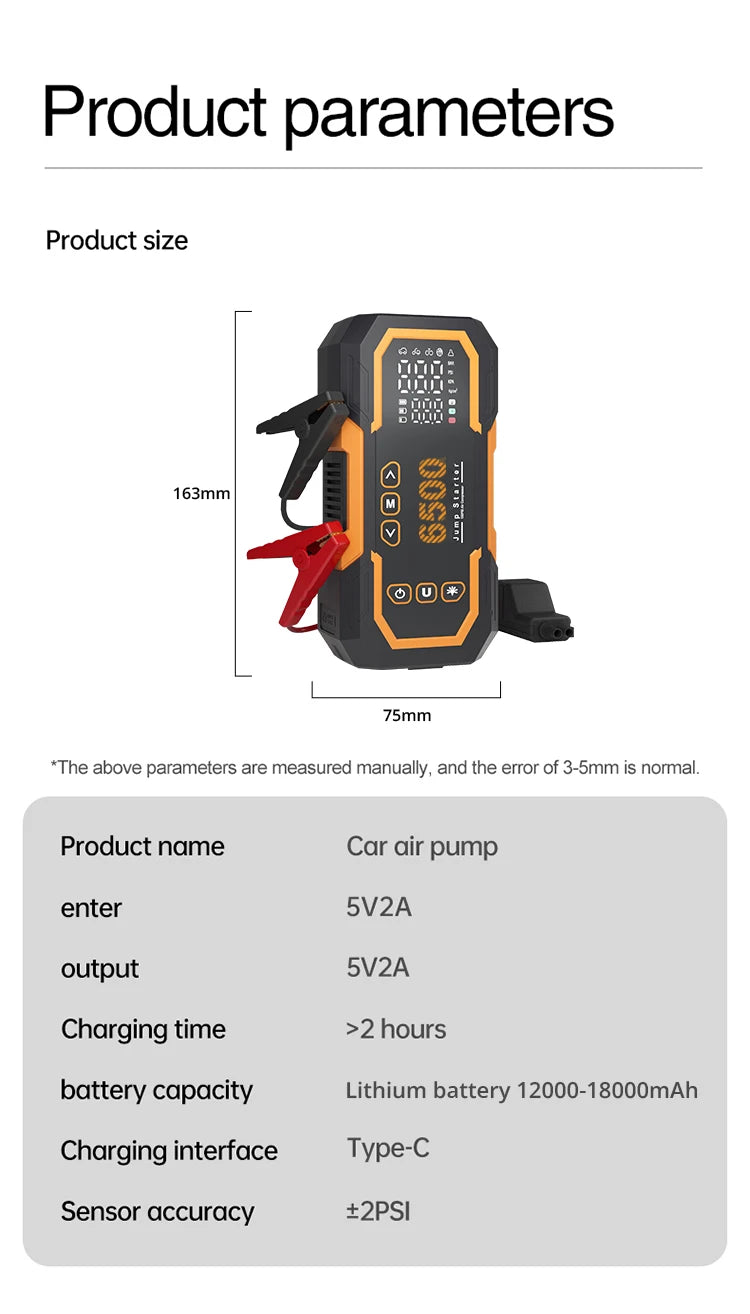 Booster de Batterie Voiture 6500A avec Compresseur 150 PSI 3 en 1