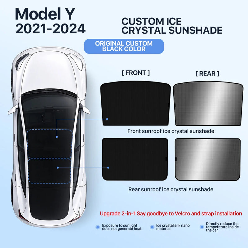 Pare-Soleil de Toit Tesla Model 3 Highland Model Y Juniper Cristal de Glace Noir ou Gris
