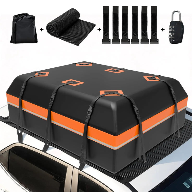 Sac de Toit Voiture 595 L Étanche 21 Pieds Cubes avec 6 Sangles et Fond Antidérapant
