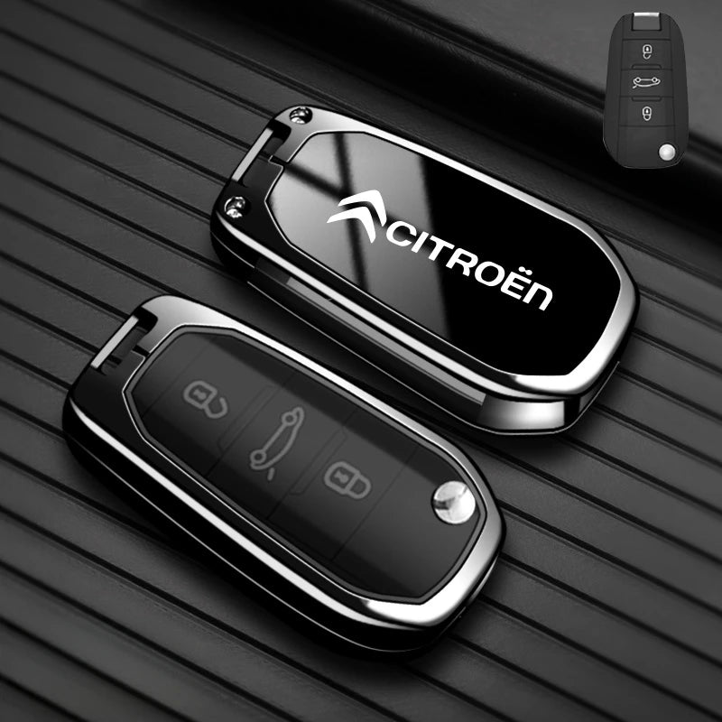 Étui de Protection Clé Citroën C1 C2 C3 C4 C5 C6 VTS Xsara C-Crosser Berlingo Jumpy Alliage de Zinc Noir ou Bleu
