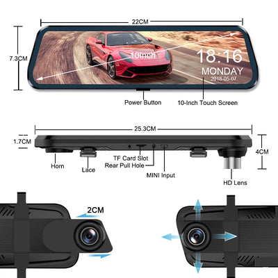 Dashcam Double Caméra 1080P Écran Tactile 10 Pouces