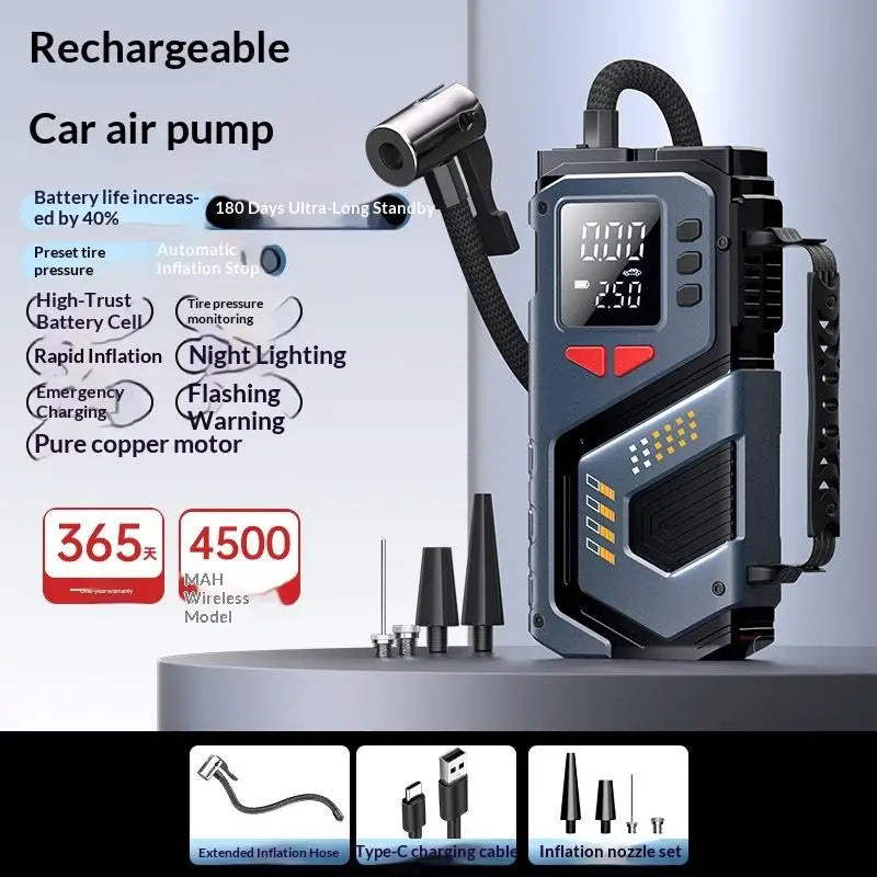 Gonfleur de Pneu Sans Fil 4500 mAh Écran Numérique et Lampe LED