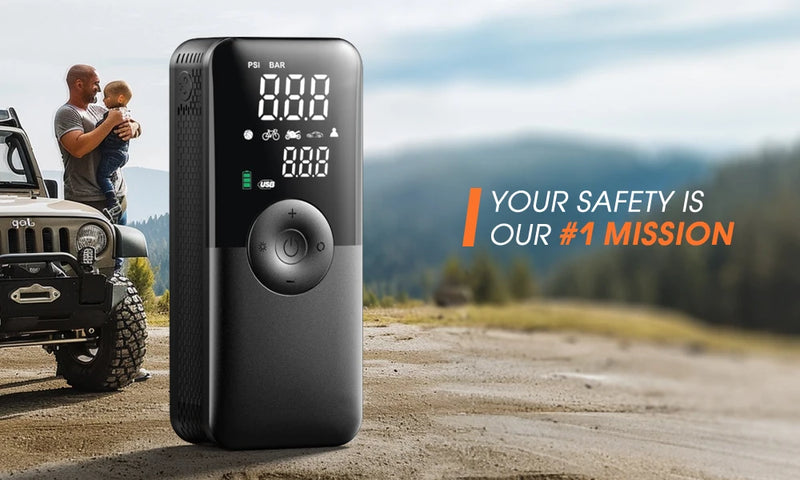Gonfleur de Pneus Électrique Portable Carsun Rechargeable avec Écran Numérique pour Voiture, Vélo et Ballon