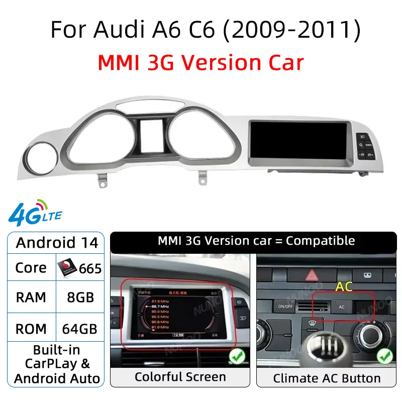 Autoradio CarPlay Audi A6 C6 4F 2005-2009 — vue de face