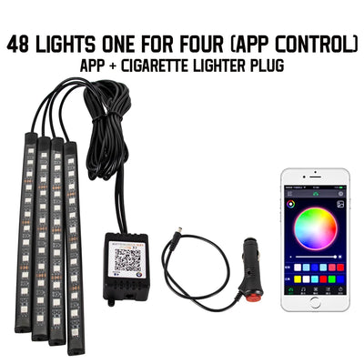Éclairage d'Ambiance LED RGB 72 Diodes Bluetooth Voiture