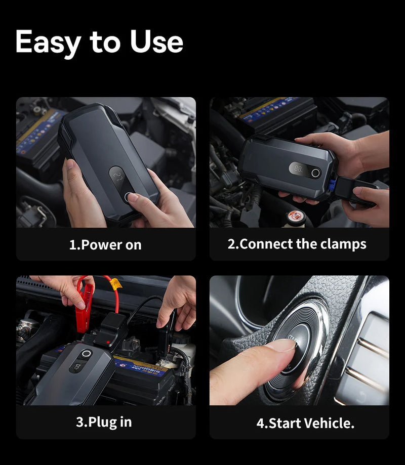 Baseus Booster de Batterie Voiture 2000 A 20 000 mAh Charge Rapide 30 W