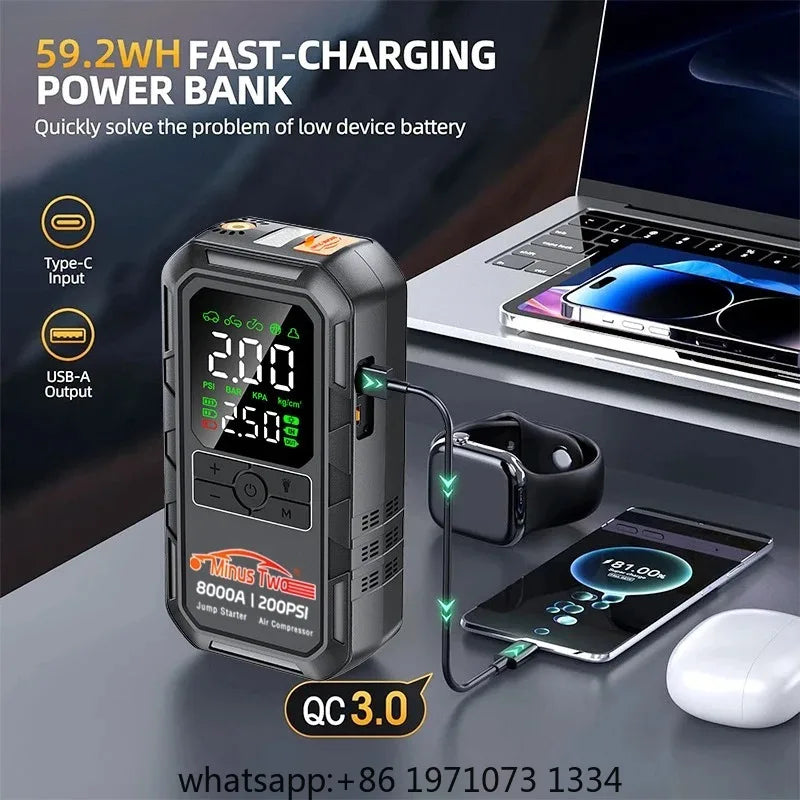 Booster de Batterie Voiture 8000A avec Compresseur 200 PSI