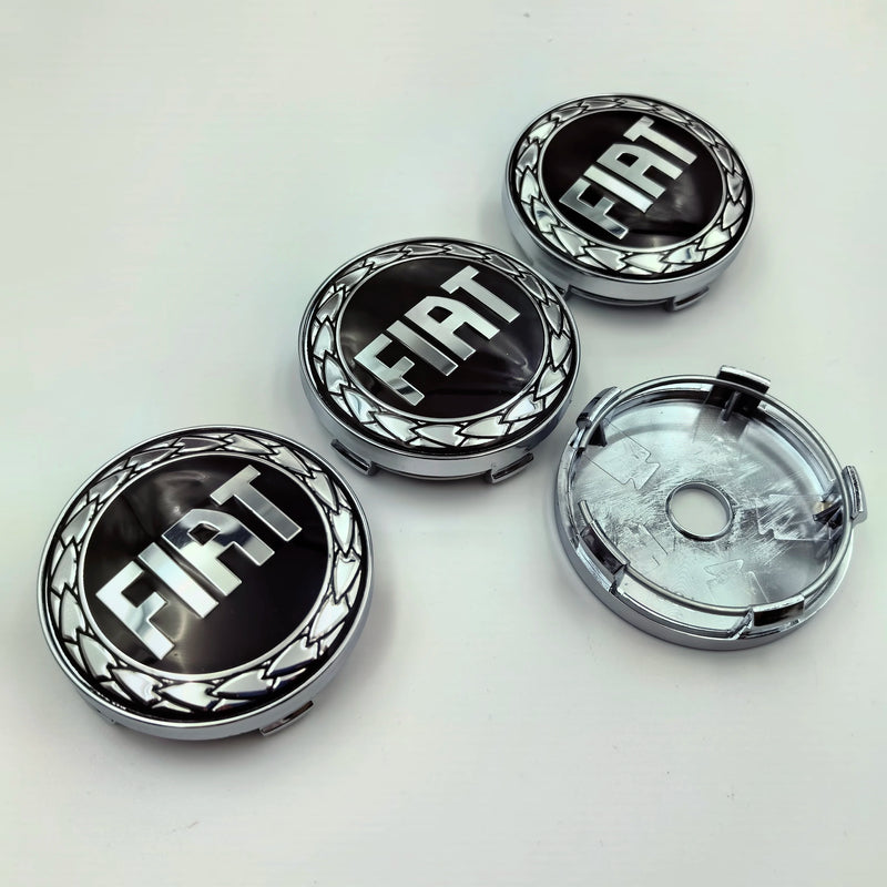 Cache-Moyeux Fiat 60mm Emblème Argent et Noir — gros plan