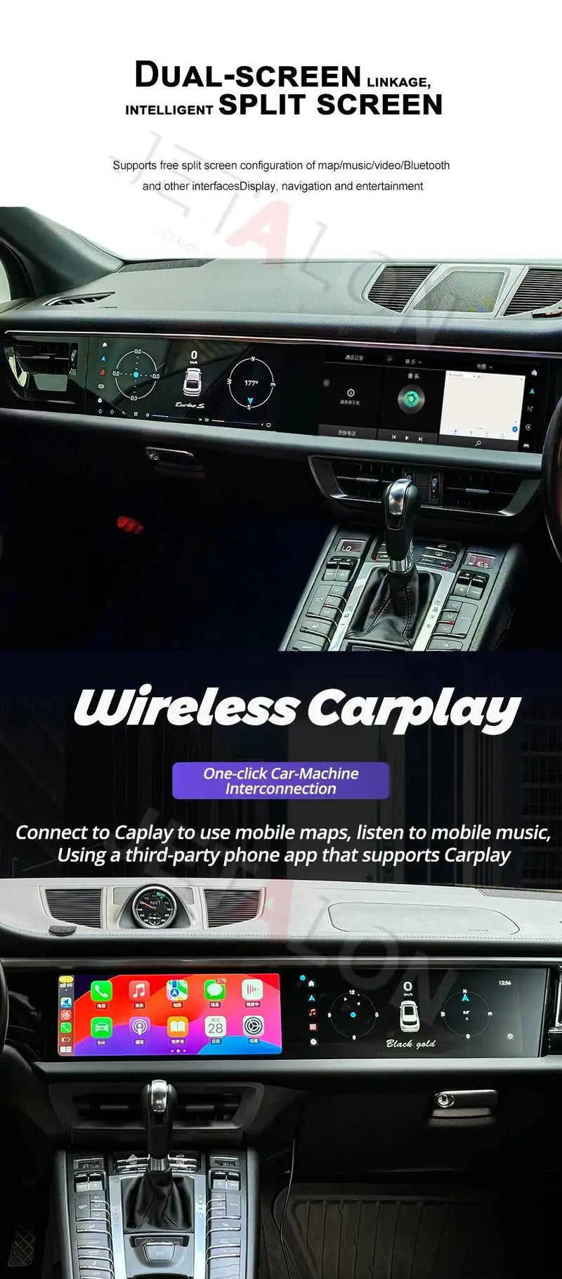 Autoradio Double Écran 12,3 + 12,3 Pouces Porsche Macan 2018-2024 Android CarPlay GPS 4G
