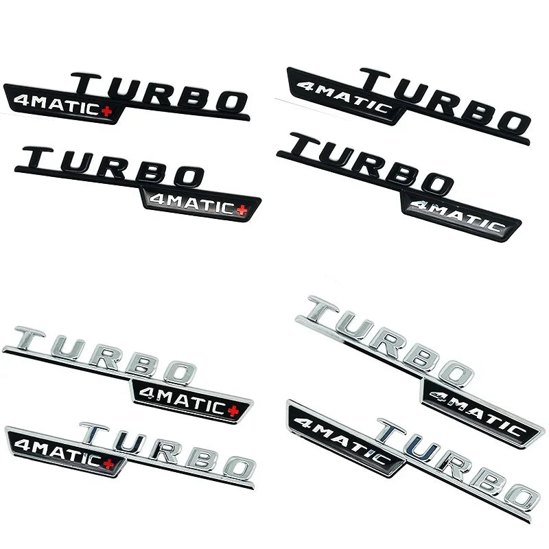 Emblèmes Turbo 4Matic Mercedes d'Aile, Paire A45, CLA45, GLA45, GLE53, Noir Brillant ou Chrome