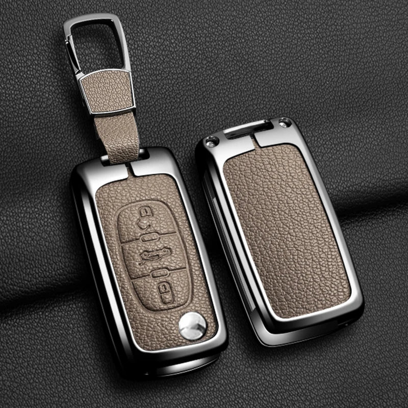 Étui de Protection Clé Peugeot Citroën Cuir et Alliage 207 307 308 407 607 807 C2 C3 C4 C5 C6 C8