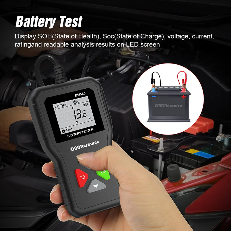 Testeur de Batterie Voiture 6V 12V 24V 100-2000 CCA Écran LCD