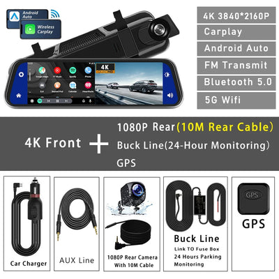 Dashcam 10 Pouces 4K CarPlay Android Auto OLESED
