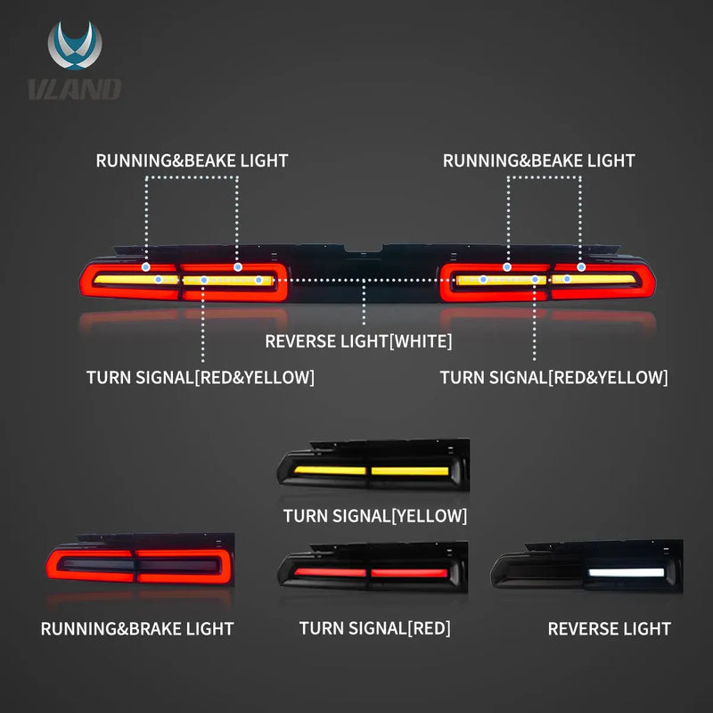 Feux Arrière LED Dodge Challenger 3e Génération 2008-2014 Clignotants Séquentiels, Rouge Transparent ou Fumé