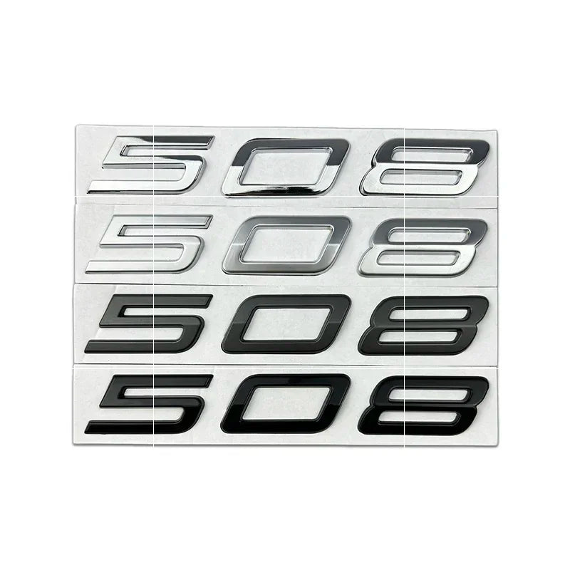 Logo Peugeot 208, 308, 408, 408X, 508 et 508L en ABS 3D, Emblème Lettres de Coffre Noir Brillant, Argent ou Gris