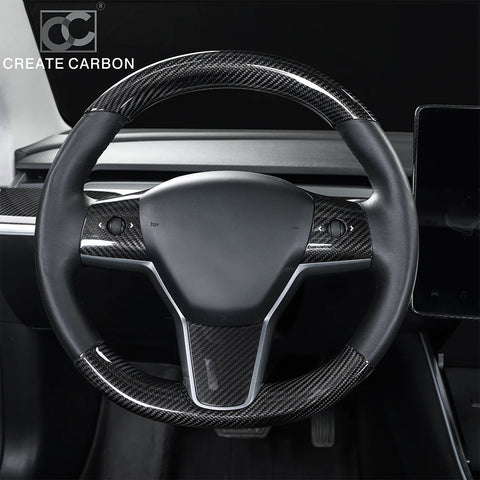 Couvre Volant Tesla Model 3 2017-2023 et Model Y 2020-2024 en Fibre de Carbone, Partie Haute ou 2 Pièces