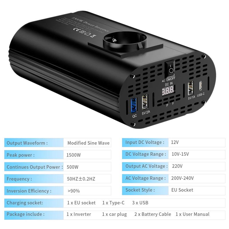 Convertisseur 12V 220V Voiture Allume-Cigare 400 W 500 W USB